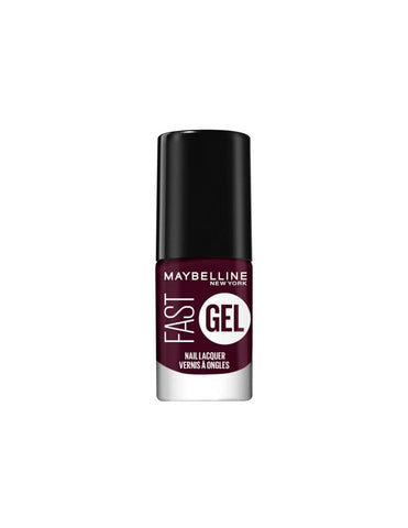 Maybelline Fast Gel Nail Lacquer in 13 Possessed Plump, with glossy deep purple finish, held in hand showing smooth nail application.