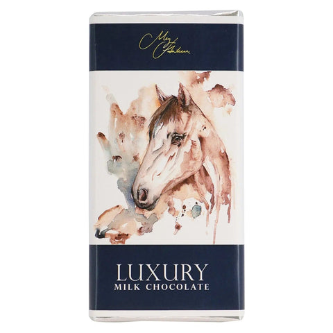 Milk chocolate bar with Meg Hawkins horse design by Jag Couture London New York, featuring detailed horse artwork on the packaging.