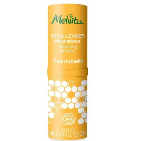 Jag Couture London New York Melvita Repairing Lip Balm 3.5g tube with a sleek design and natural ingredients for nourishing lips.