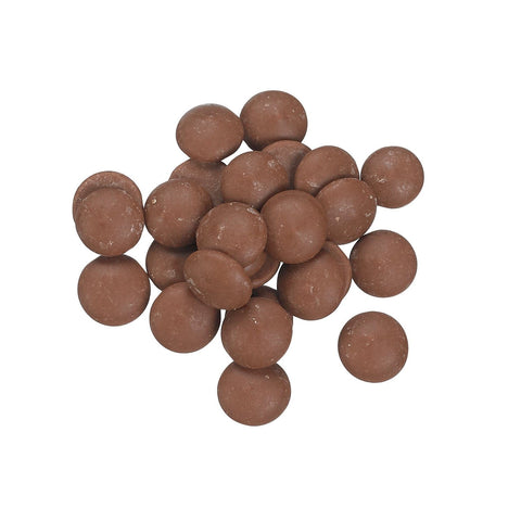 Jag Couture London Milk Q23 chocolate callets, VAT free, shown in a close-up image highlighting their smooth, round shape.