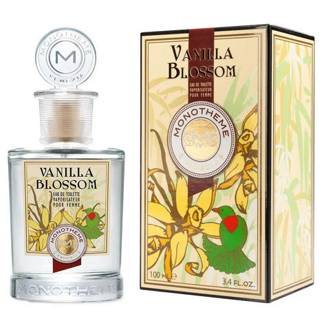 Monotheme Vanilla Blossom Feminino Eau de Toilette spray in 100ml bottle, featuring floral vanilla scent, by Jag Couture London New York