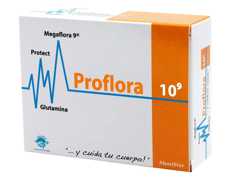 Montstar Proflora 10,9 probiotic capsules by Jag Couture London New York, shown in a bottle with 30 capsules.