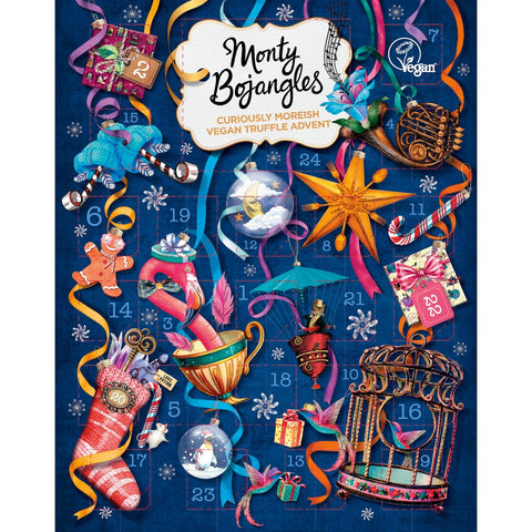 Monty Bojangles vegan-friendly advent calendar by Jag Couture London featuring cocoa-dusted truffle assortment.