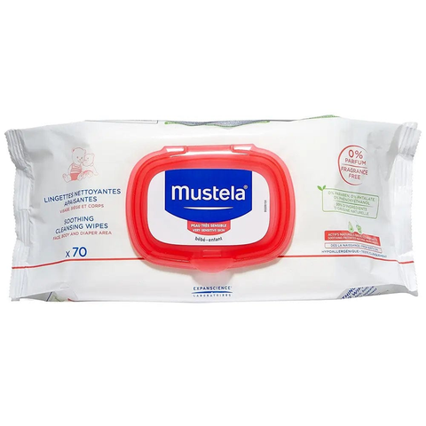 Mustela Comfort Cleaning Wipes without perfume, 70-pack, with soft cloths for gentle skin cleaning, brand Jag Couture London - New York