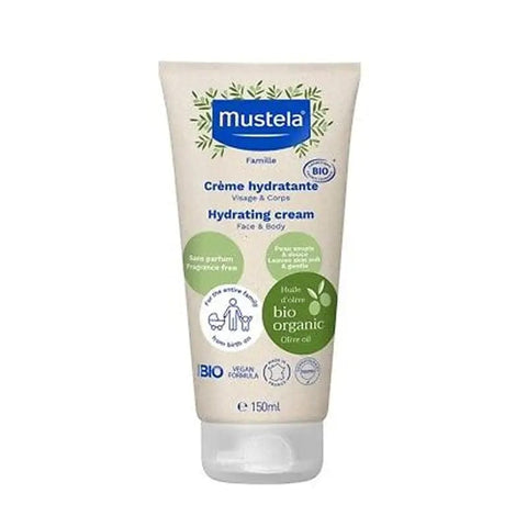 Jag Couture London Mustela Hydrating Cream for face and body, 150ml, shown in a sleek container with soft, nourishing texture.