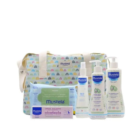 Mustela Little Moments Rainbow Set with six pieces, featuring colorful baby essentials from Jag Couture London - New York.