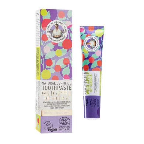 Natura Siberica Agafja Dentifrico Manzana Salvaje natural toothpaste in a single tube, with fresh apple flavor and herbal ingredients.