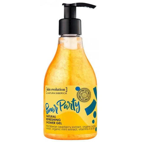 Natura Siberica Bear Party refreshing shower gel in 260ml bottle, natural ingredients, with bear-themed packaging.