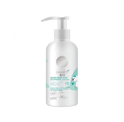 Natura Siberica Baby Daily Wash in 250ml bottle, gentle natural soap for babies, with brand label visible.