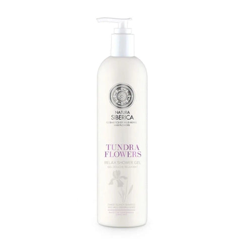 Natura Siberica Tundra Flowers Relax Gel De Baño, 400ml bottle with floral design, relaxing bath product from Jag Couture London.