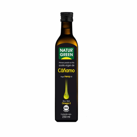 Natural green hemp oil in a 250ml bottle from Naturgreen, branded by Jag Couture London New York, shown in a clear image.