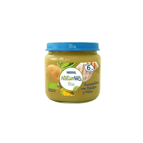 Nestlé Naturnes Bio 200ml organic baby drink in a clear bottle with a colorful label, on a white background.