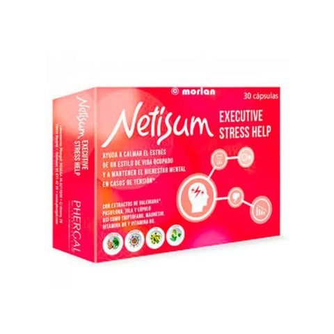 Jag Couture London - New York Netisum Executive Stress Help 30Cap bottle, showing the supplement packaging and capsules.