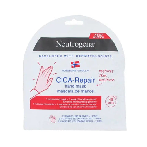 Neutrogena Cica-Repair Hand Mask by Jag Couture London, featuring two protective gloves for soothing hand treatment.