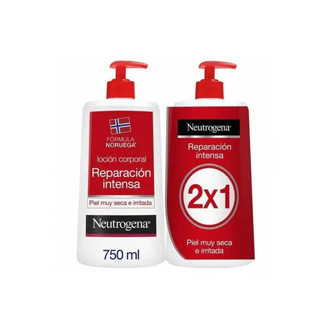 Neutrogena Intense Repair Body Lotion 750ml and 750ml bottles, moisturizing skincare product by Jag Couture London New York