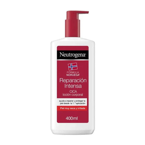 Neutrogena Intensive Repair Body Lotion in a 400ml bottle, with a sleek packaging design from Jag Couture London - New York.