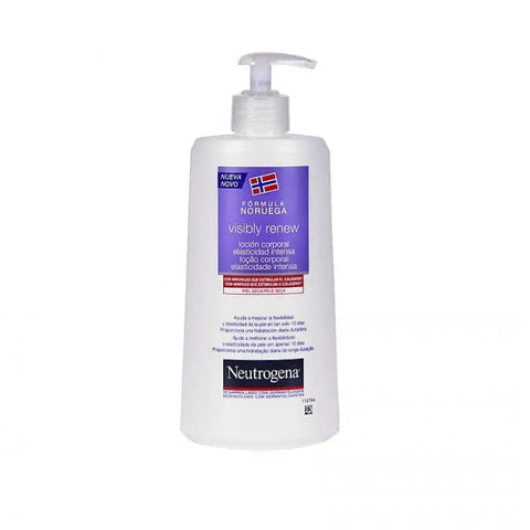 Neutrogena Visibly Renew Body Lotion in 400ml bottle, displayed with branding from Jag Couture London – New York.