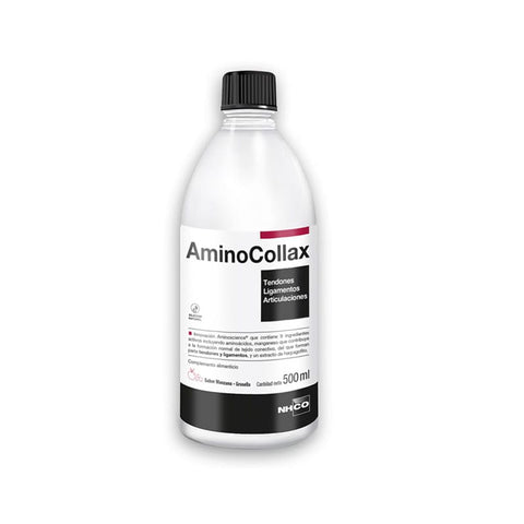 Jag Couture London New York NHCO AminoCollax 500ml supplement bottle with label and cap, close-up shot.