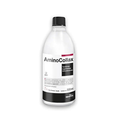 Jag Couture London New York NHCO AminoCollax 500ml bottle, dietary supplement with collagen and amino acids, on a white background.