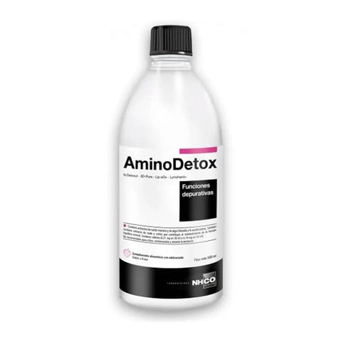 Jag Couture London New York Nhco Aminodetox 500ml bottle, natural detox supplement with herbal ingredients, on a clean background.