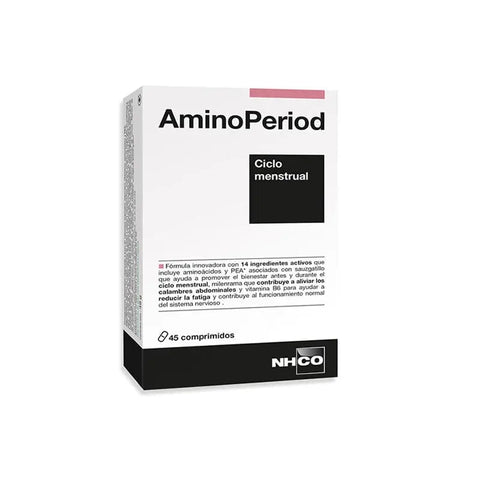 Jag Couture London New York NHCO AminoPeriod 45 tablets supplement bottle, close-up of the product label and packaging.