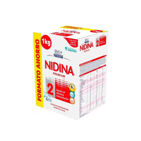Jar of Nidina 2 Premium Continuation infant formula by Jag Couture London New York, showing the labeled 1000g tin.