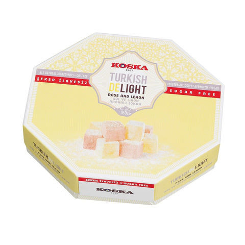 No sugar added rose and lemon Turkish Delight in a hexagon box by Jag Couture London - New York