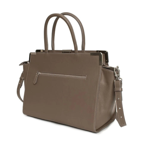 Jag Couture London - New York Lamarthe X073 CT403 U220 handbag in tan leather with silver hardware, front view.
