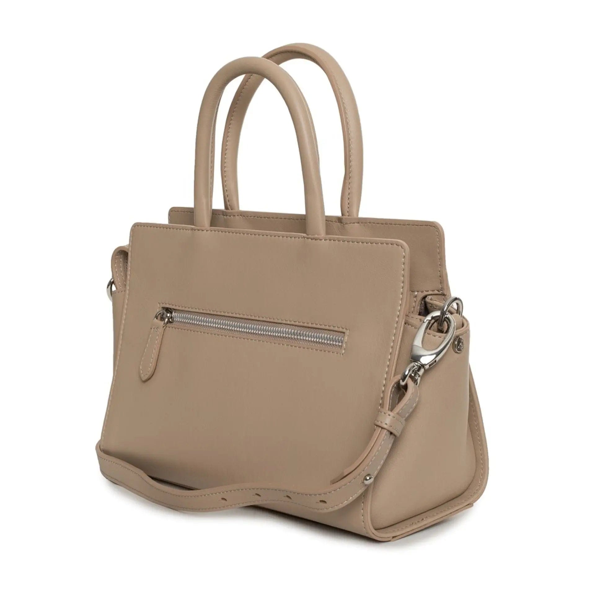 Jag Couture London-New York Lamarthe X073 CT401 BIS U200 handbag in beige leather with silver hardware on white background