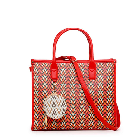 Valentino by Mario Valentino Tonic VBS69902 in red and multi-color, stylish handbag with chain strap featuring bold design and logo accents.