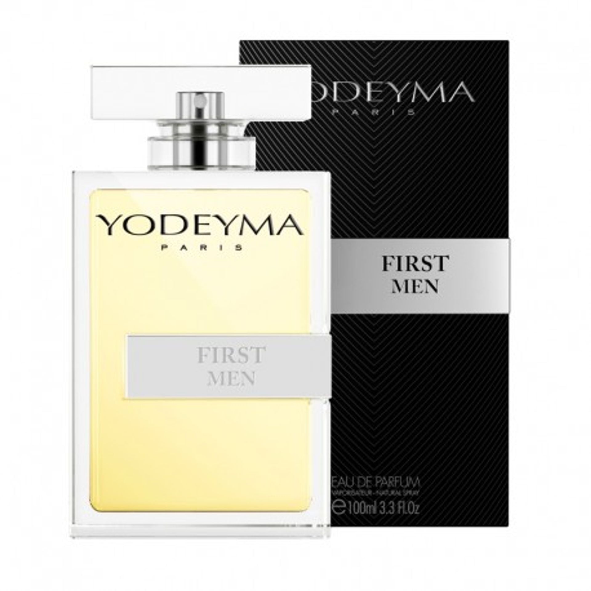 Yodeyma First Men fragrance bottle by Jag Couture London New York, 100ml men's perfume with sleek design and label.