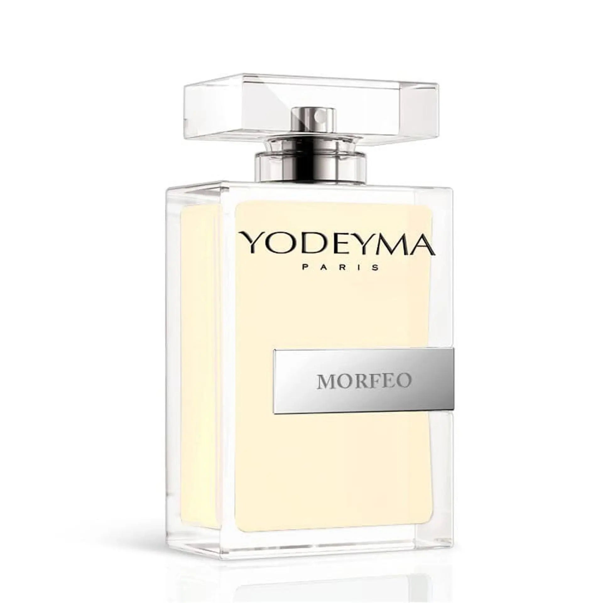 Yodeyma Morfeo M perfume bottle by Jag Couture London New York, 100ml, elegant glass container with silver cap.