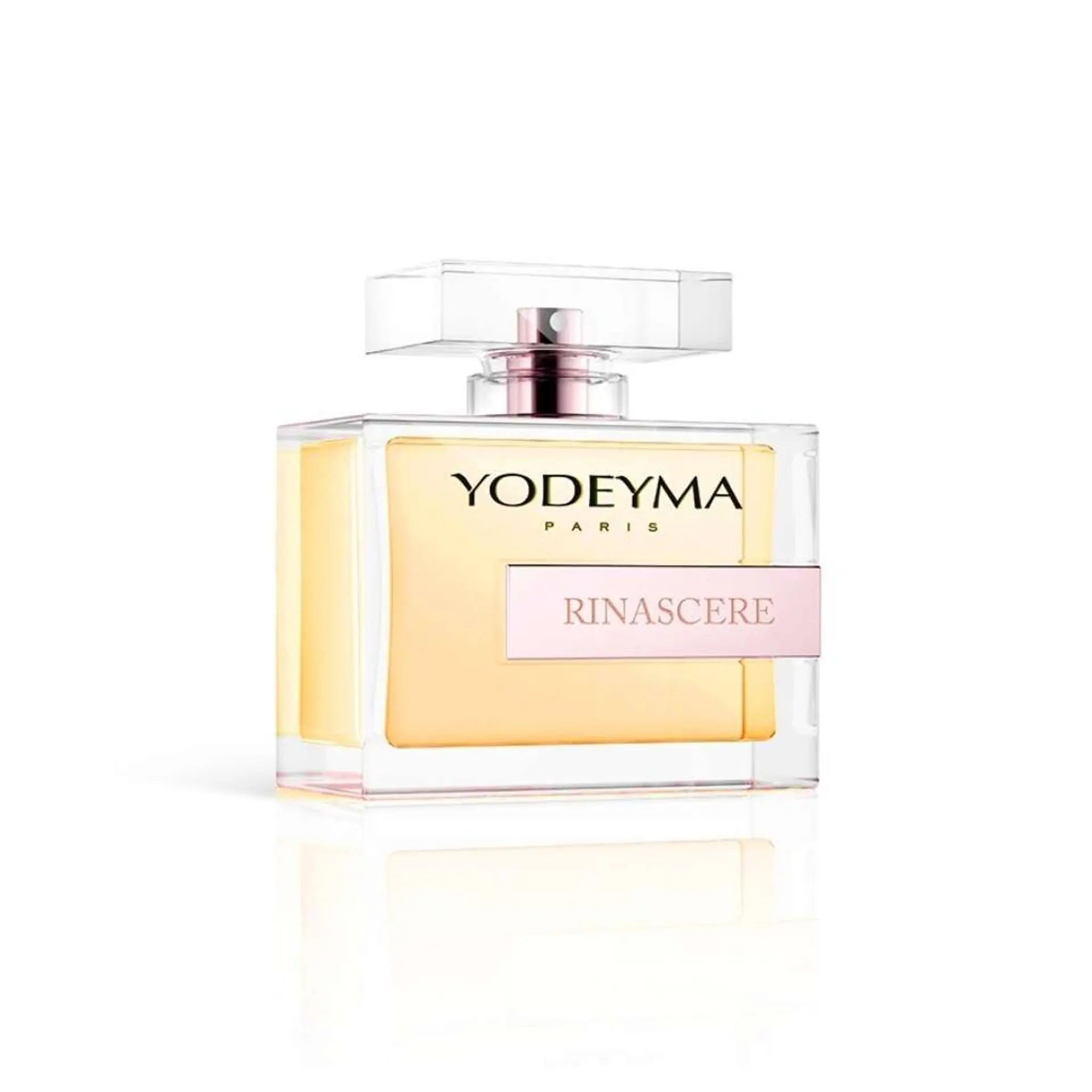 Yodeyma Rinascere W 100ml perfume bottle by Jag Couture London New York, elegant glass container with floral fragrance details