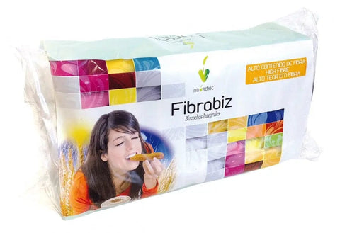 Novadiet Fibrabiz dietary supplement in 450g container, displayed with branding from Jag Couture London New York.