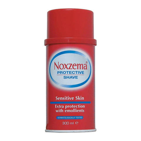 Noxzema Protective Shave Foam for Sensitive Skin in 300ml container, by Jag Couture London New York, showing the foam can and label.