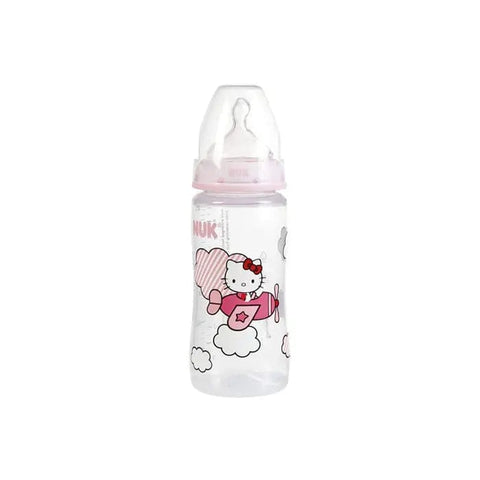 Nuk Hello Kitty baby bottle, 300ml capacity, designed for ages 6-18 months, with Hello Kitty branding and colorful details