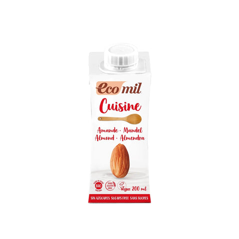 Almond-based Nutriops Ecomil Cuisine Almond Nature in a 200ml carton, featuring natural almond ingredients.