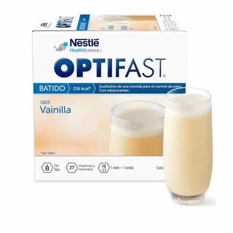 Optifast Vanilla Smoothie by Jag Couture London New York, 12-pack of 55g sachets, showing the vanilla-flavored drink packets.