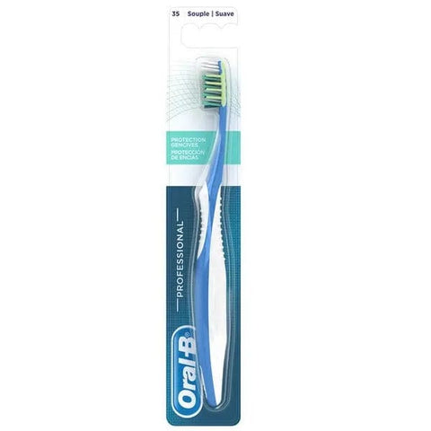 Oral-B Professional Encias Suaves dental brush with ergonomic handle, designed for gentle gum cleaning, by Jag Couture London New York.