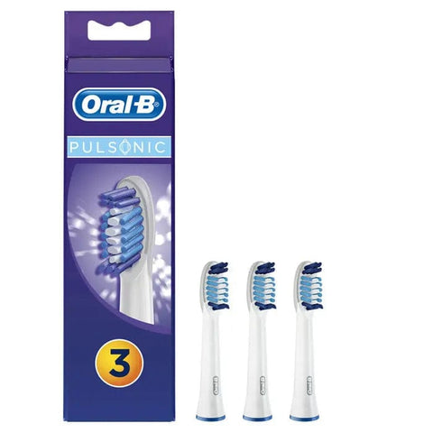 Oral-B Pulsonic replacement brush heads in a pack of three, from Jag Couture London - New York, designed for sonic toothbrushes.