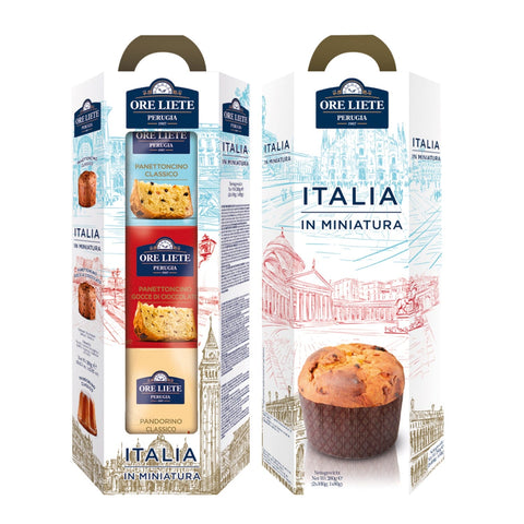 Mini Panettone classic, chocolate chip, and Pandoro by Jag Couture London - New York, displayed with festive packaging.