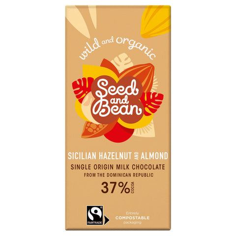 Organic fair trade milk chocolate bar with Sicilian hazelnuts and almonds by Jag Couture London New York.