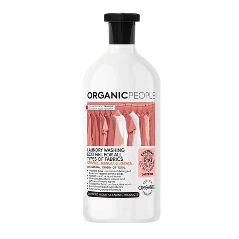 Organic People Eco Gel by Jag Couture London and New York, 200ml, for all fabric types, with mango and papaya for gentle laundry.