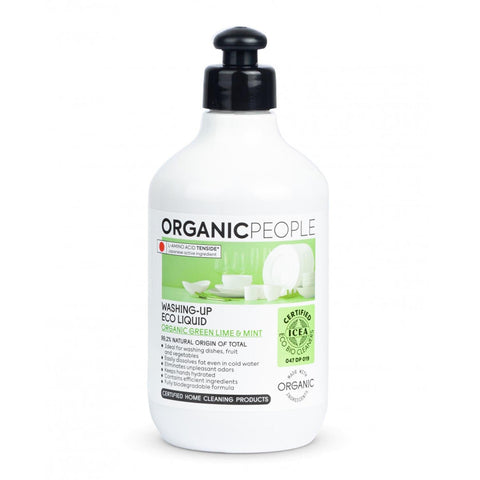 Organic People Lime and Mint eco-friendly washing-up liquid in a 200ml bottle by Jag Couture London New York, with fresh lime and mint scent.