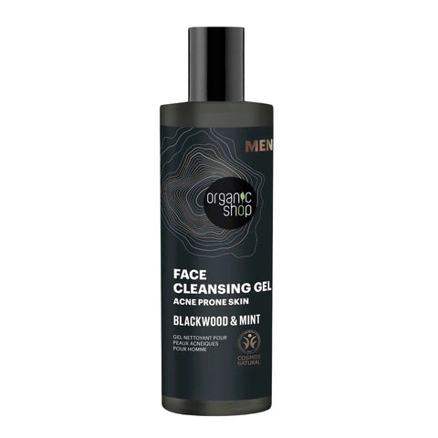 Jag Couture London Organic Shop Men Blackwood Gel Limpiador anti-acne in 200ml bottle, featuring blackwood extract for clear skin