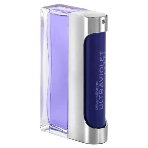 Paco Rabanne Ultraviolet Man Eau De Toilette spray 100ml bottle with sleek design, showcasing the fragrance's modern packaging.