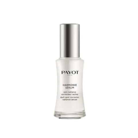 Jag Couture London New York Payot Harmonie Serum 30ml bottle, clear glass with pump dispenser, on a neutral background.