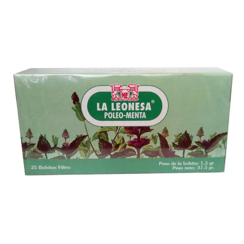 Pennyroyal Mint La Leonesa tea bags by Jag Couture London - New York, showing 25 tea bags with fresh mint leaves and tea packaging.
