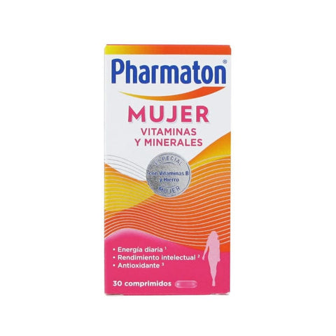 Jag Couture London - New York Pharmaton Woman Vitamins and Minerals 30 tablets, showing the supplement bottle and packaging.