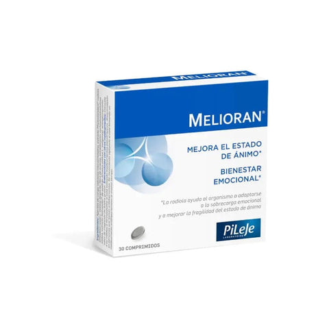 Bottle of Pileje Melioran 30 tablets by Jag Couture London New York, showing the supplement packaging and tablets inside.
